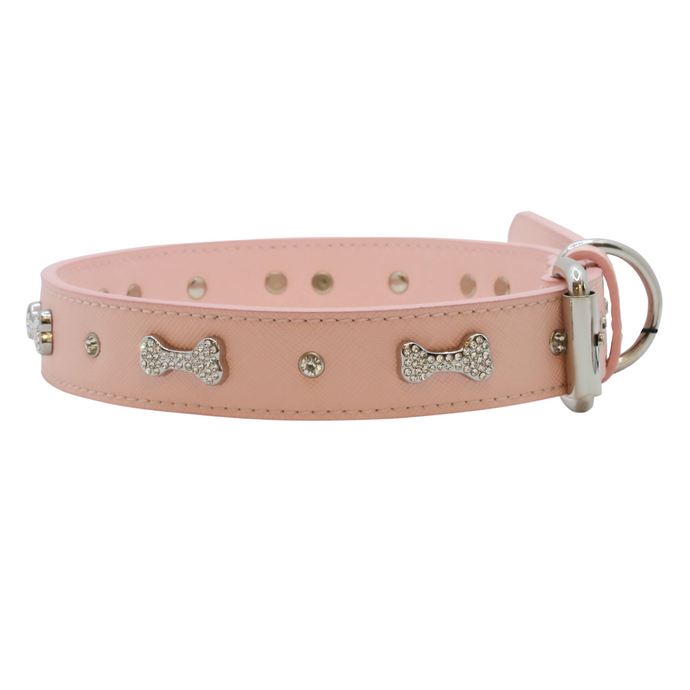 VP Pets Designer Diamond and Bone Leatherette Collar - Pink - Vanderpump Pets