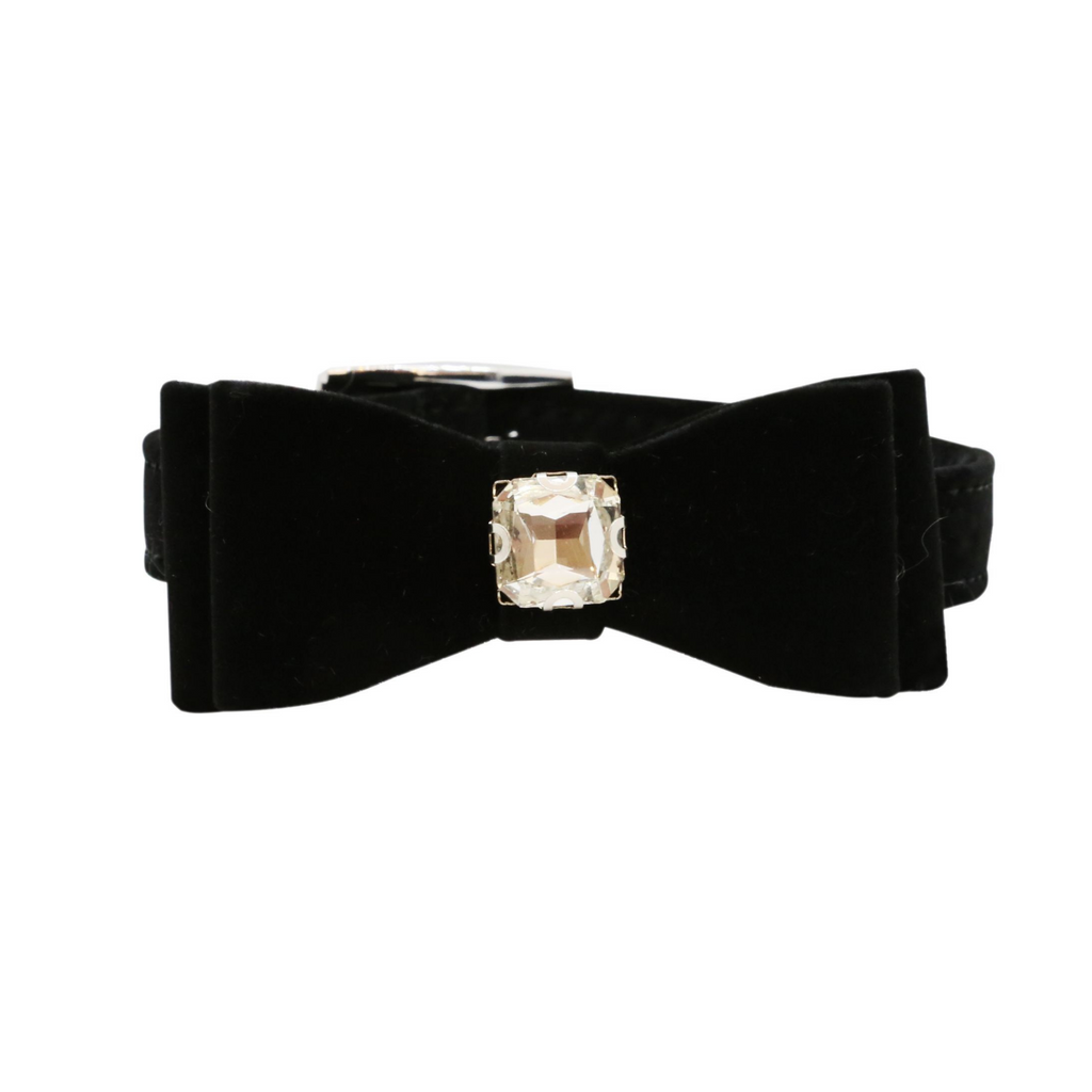VP Pets Darling Diamond Velvet Bow Tie Collar - Black - Vanderpump Pets